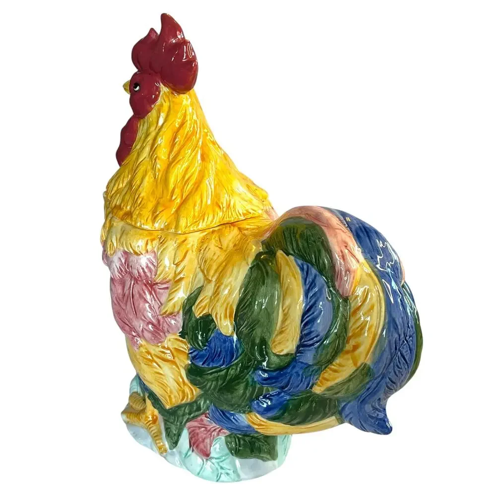 Vintage BHP Colorful Ceramic Rooster Chicken Cookie Jar Canister 12.5